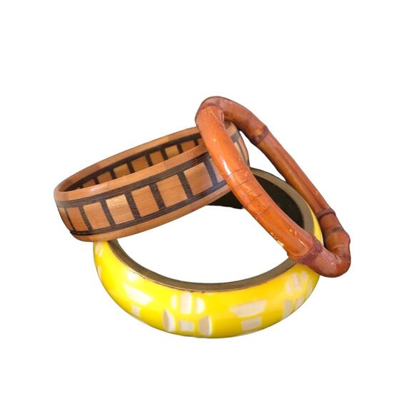 Bohemian Three Yellow White, Brown Black, Brown Bangle Bracelets - Picture 5 of 16